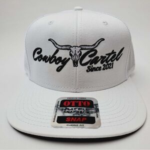 Cowboy cartel, embroidered, white and white flat bill snapback